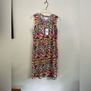 NWT Tropical Purple and Yellow Sleeveless Midi Sundress